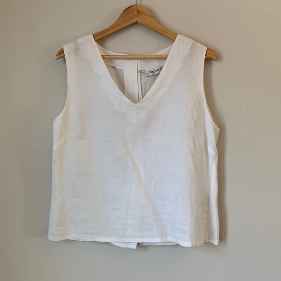 100% Linen Sleeveless White Blouse Vintage Size Large - Picture 7 of 7